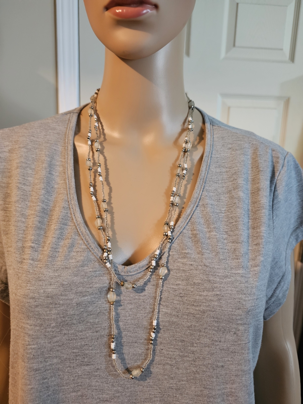 Silver and Cream Beaded Necklace